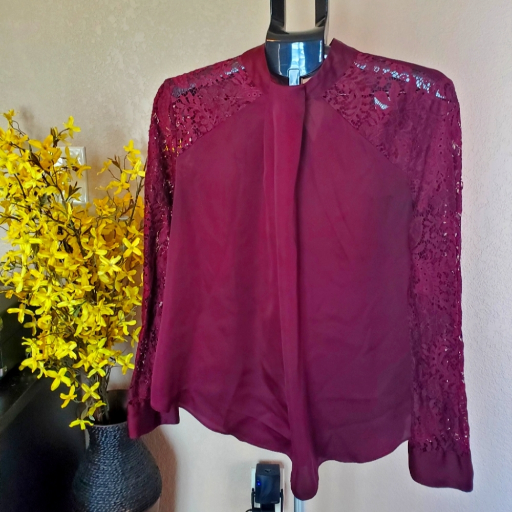 burgundy lace long sleeve shirt